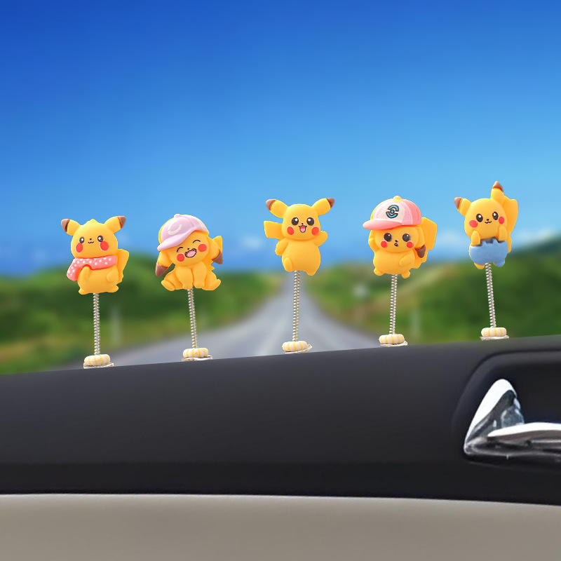 Nuevos adornos de coche de resina Pikachu, adornos de pantalla de navegación de consola central de coche de dibujos animados, adornos de movimiento de cabeza