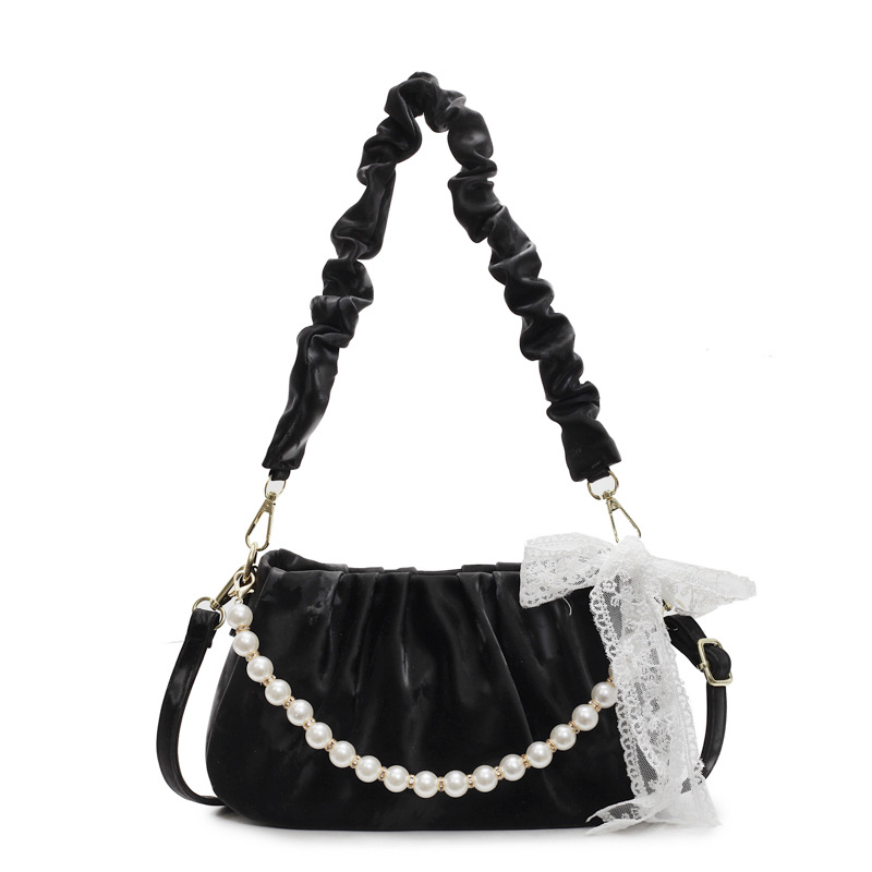 Bolso de axila de perlas plisadas para mujer 2025 nuevo bolso de hombro de alta gama de nicho francés bolso cuadrado pequeño de moda de todo fósforo