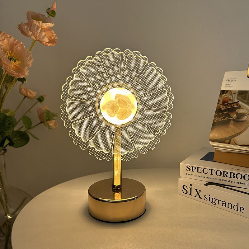Nuevos productos transfronterizos flores de corona acrílico lámpara de mesa metálica dormitorio cabecera lámpara decorativa de atmósfera creativa lámpara reemplazable