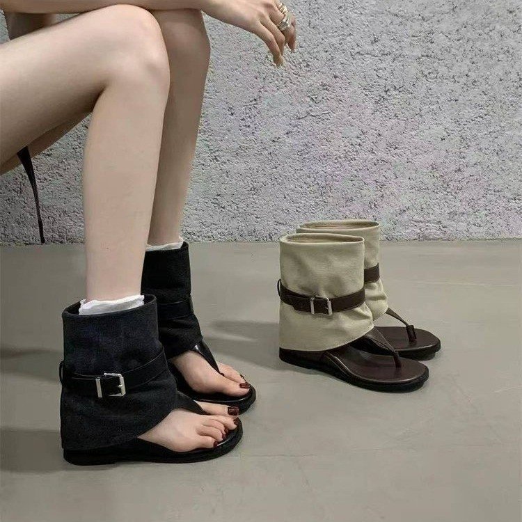 2026 nuevas zapatillas de talón de pente botas de verano para mujeres botas de tubo de pantalones sandalias aumentan la altura de las botas de calzado