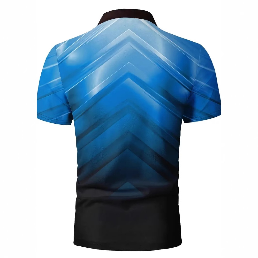 Tecnología de venta caliente halo de color degradado impresión 3D hombres calle alta todo-fósforo solapa hombro ancho ancho cremallera suelta camisa POLO