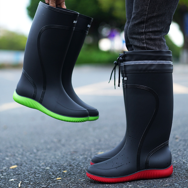 High-end Men's Rain Boots With Adjustable Cuff, Waterproof And Rainproof, Long Tube, Non-slip, Work Rubber Shoes,_voghion.com