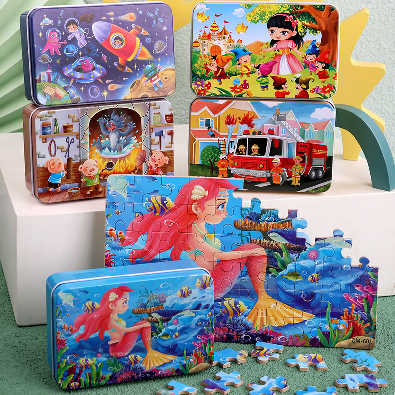 60 Pieces Iron Box Jigsaw Puzzle Childre...