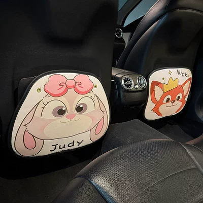 Rabbit Fox Car Seat Back Anti-Kick Pad Women's Cute Car Leather Seat Back Anti-Fouling Pad Cartoon Protective Pad (Chair back anti-kick pad) - rabbit-and-fox-mix-2-photos