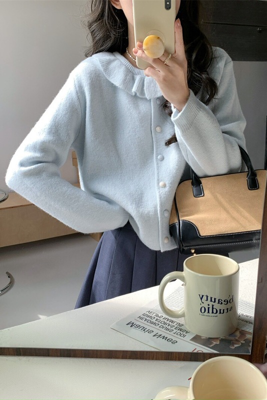 韩系学院风毛衣女温柔好看娃娃领宽松时尚外套甜美减龄针织开衫女|undefined