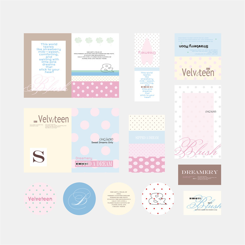 Velveteen Creative Sticker Pack in Macaron Colors, Simple Blue and Pink Packaging, Decorative Folding Card Back DIY