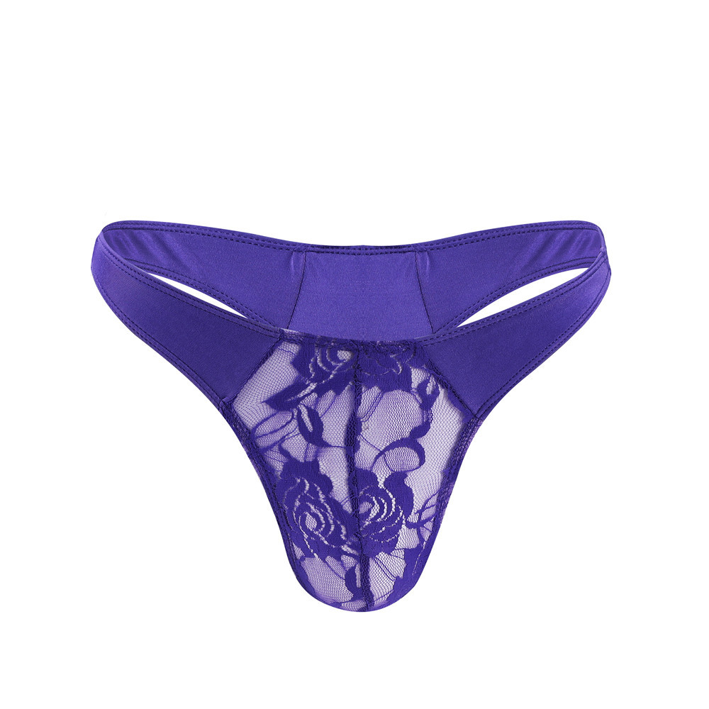 Trendy Personality Lace Thong U-Convex Low Waist Men's T-Pants Transparent Sexy Underwear For Men_voghion.com