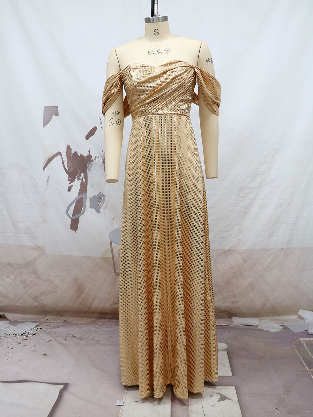 Ropa de mujer europea y americana Comercio exterior Nuevo Amazon fuera del hombro vestido sin mangas de swing grande vestido de noche de cintura media vestido de dama de honor image 8