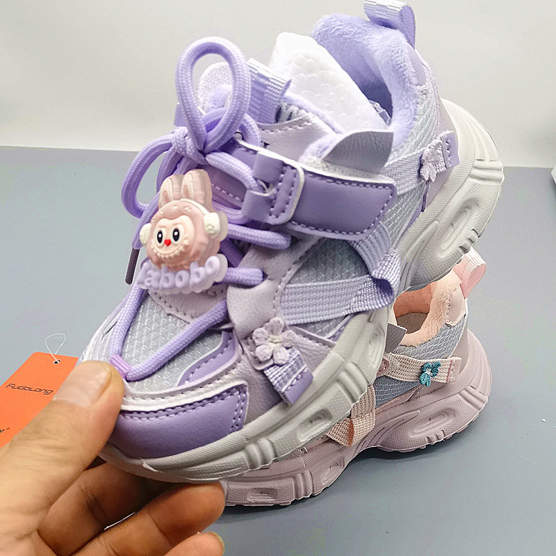 28-32 Zapatos deportivos para niñas, moda para niños, algodón 2025, primavera y otoño, nuevos zapatos casuales para niñas, suela suave, placa transpirable