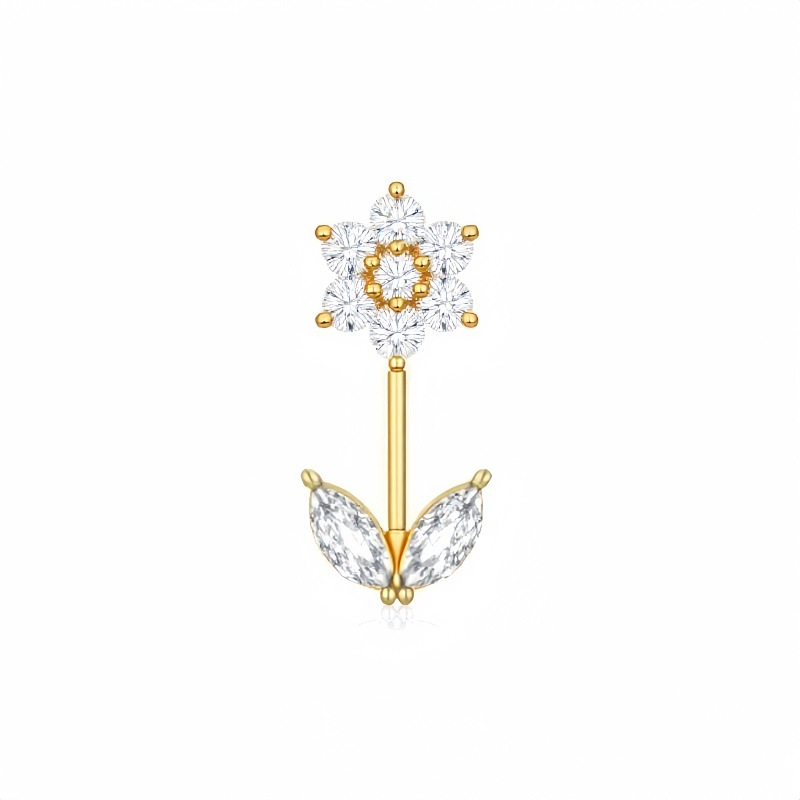 Manufacturer Wholesale Copper Zirconia Flower Rings, Scratch-resistant Studs, Navel Jewelry, Piercing Accessories_voghion.com