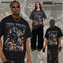 2025跨境进击巨人重磅圆领短袖男直喷印花炒雪花做旧短袖上衣情侣