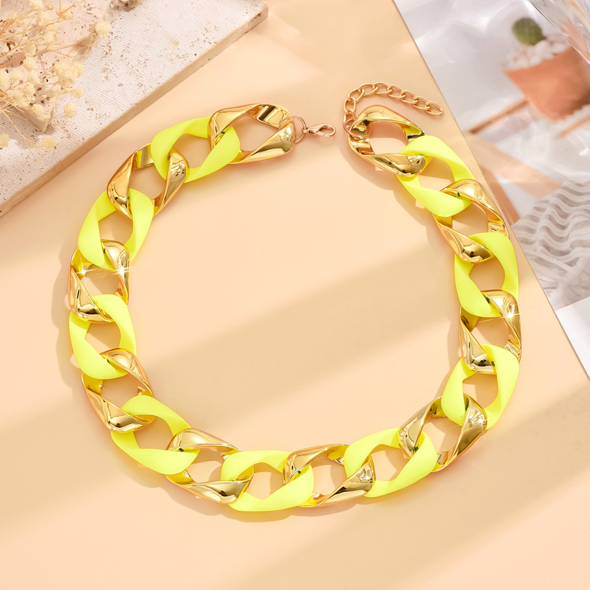 Punk Style Fluorescent Acrylic Cuban Chain Necklace For Women_voghion.com