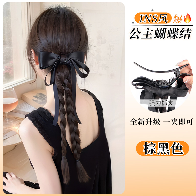Ins bow ponytail [brown black]