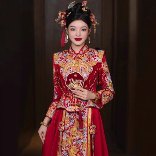 Dragon and Phoenix Jacket 2025 New Xiuhe Dress Bride Wedding Jacket Emperor Chinese Wedding Dress Heavy Industry Slim-fit Toast Dress Jacket Rear