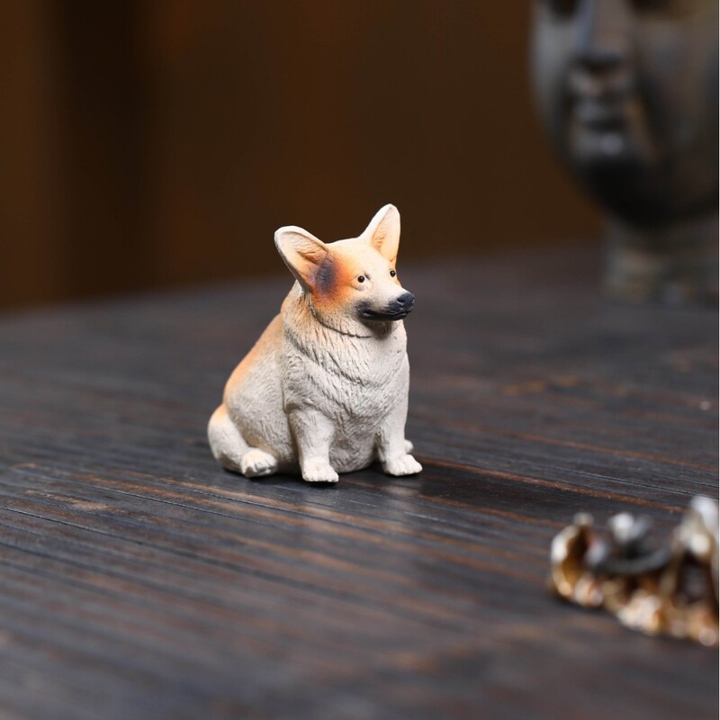 Yixing Purple Clay Tea Pet Puppy Figurine, Creative and Cute Zodiac Tea Toy, Tea Set Accessory, Tea Table Ornament, Corgi