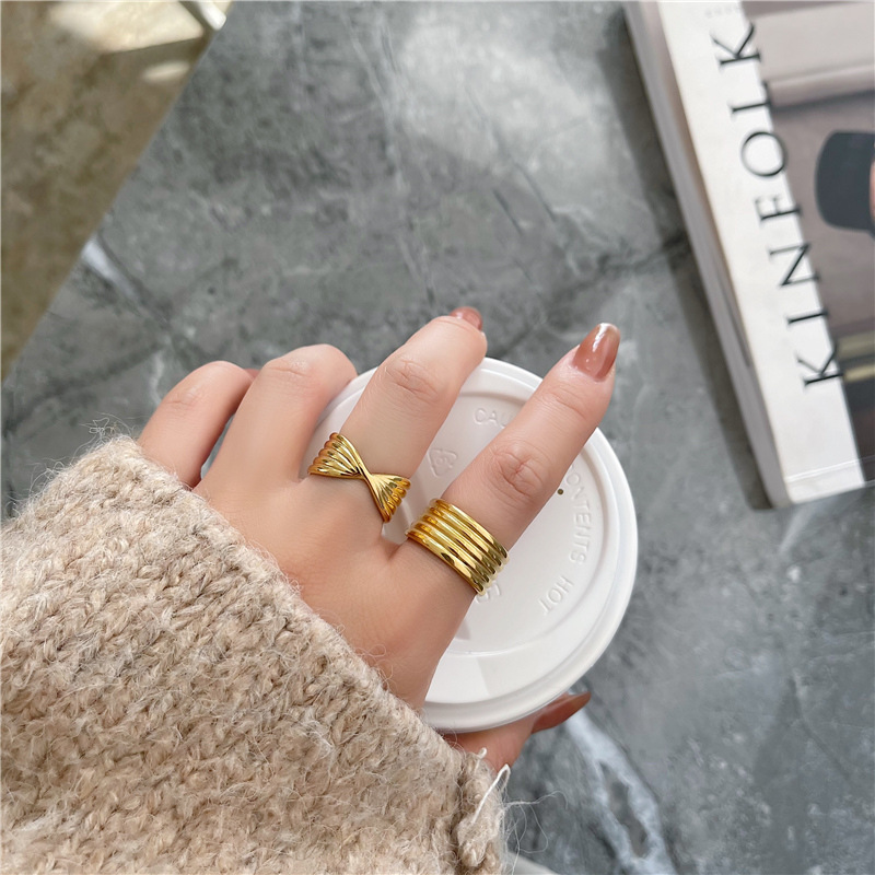 12g Weight 18K Gold Plated Plating Material Basic Classic Style Geometric Titanium Steel Plating Inlay Shell 18k Gold Plated Rings