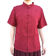 喇嘛僧服藏族服装衣夏季短袖和尚中袖凉快透气衬衣藏红居士服坎肩