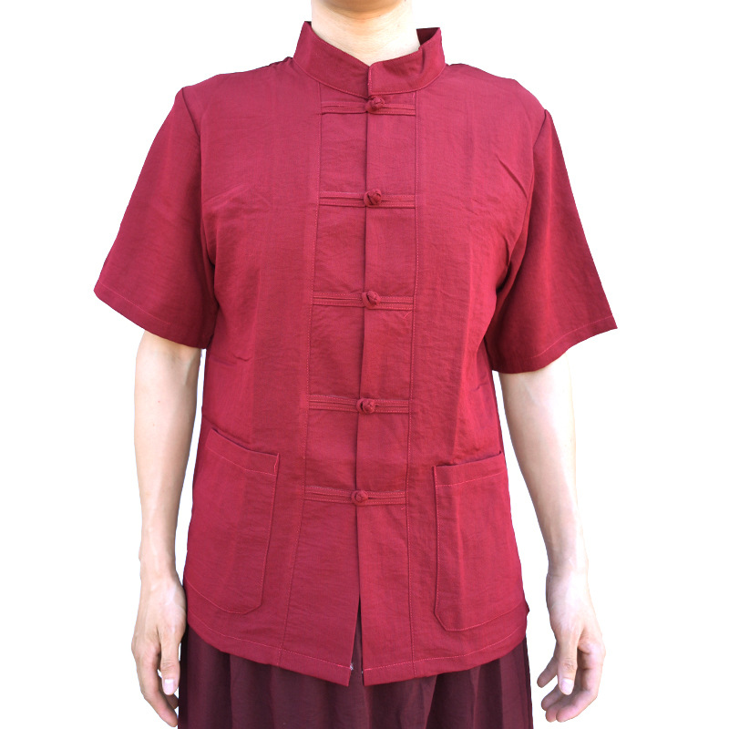 喇嘛僧服藏族服装衣夏季短袖和尚中袖凉快透气衬衣藏红居士服坎肩