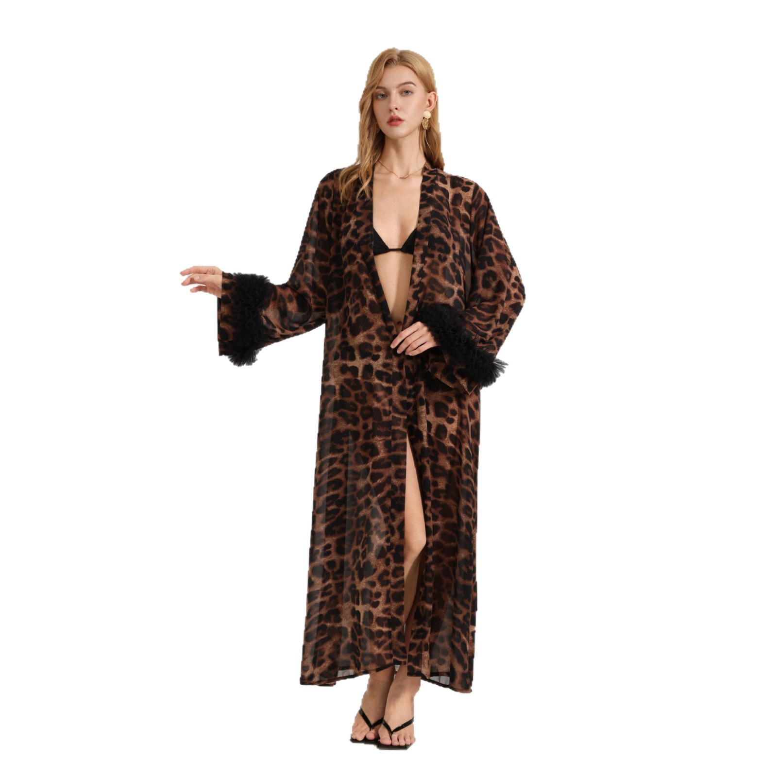 Accappatoio da notte con stampa leopardata 2026 - Accappatoio da casa da donna estivo-autunnale a maniche lunghe, leggero, stile lungo, filato di perle, stile selvaggio_voghion.com