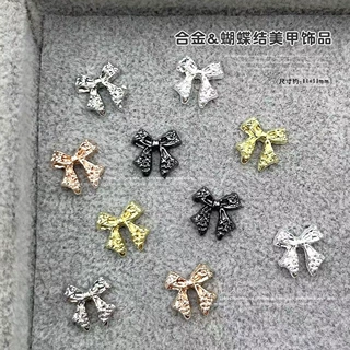 Lz日式新款蝴蝶结美甲饰品轻奢镂空简约合金指甲配饰批发