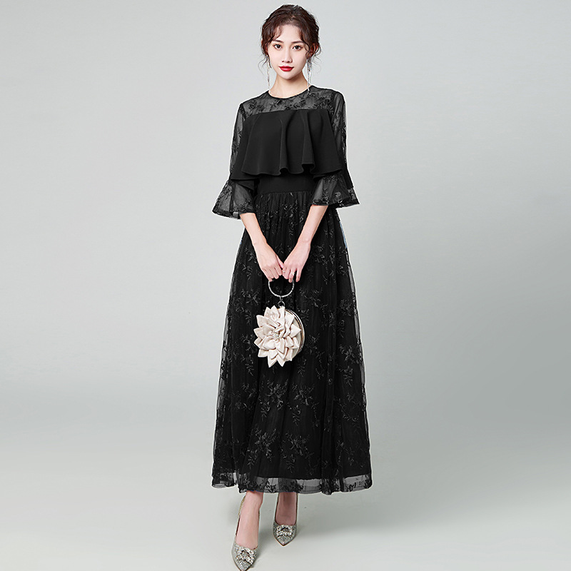 Vestido de las mujeres Sudeste de Asia shopee2024 nuevo largo elegante adelgazamiento manga larga generalmente usable vestido de Dama