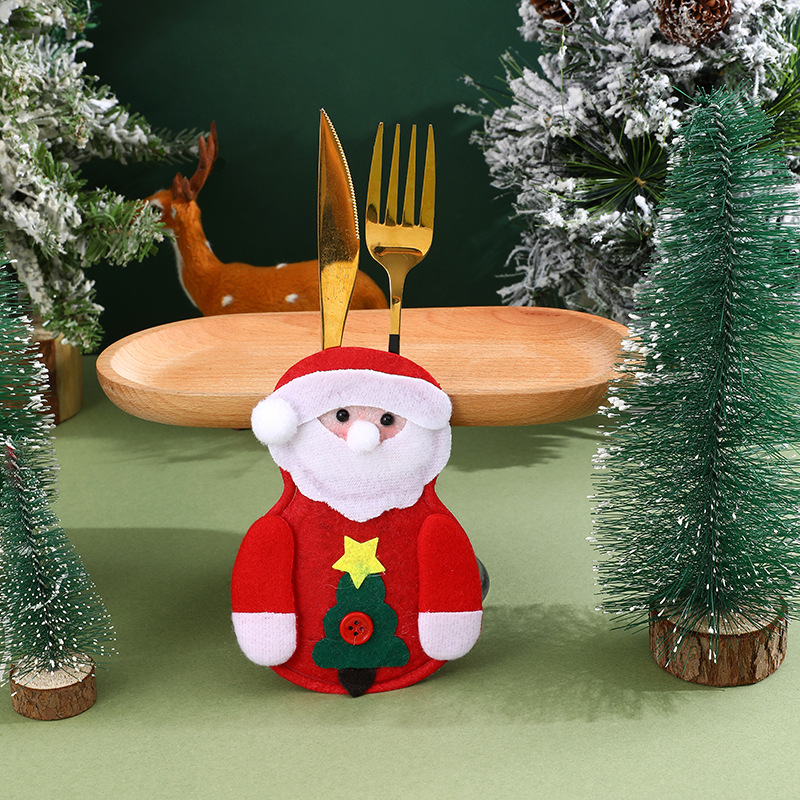 Weihnachtsdekorationen Weihnachtstischdekorationen Geschirrset Weihnachtsmann Schneemann Messer- und Gabelset Messer- und Gabelverschluss Weinflaschenset_voghion.com