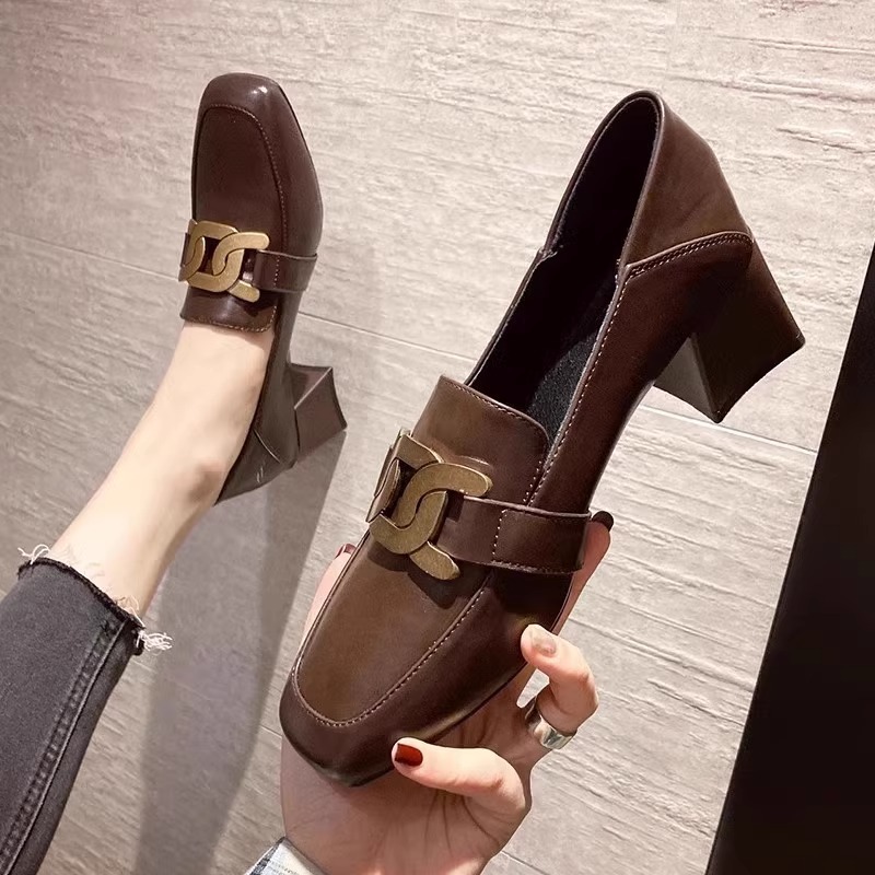 真皮粗跟单鞋女2025春新款中跟乐福鞋百搭一脚蹬小皮鞋奶奶鞋|undefined