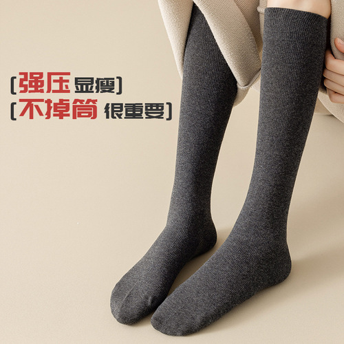 Pressure calf socks for women in autumn and winter, strong pressure, slimming and knee-proof stockings, boneless high-leg jk earth color