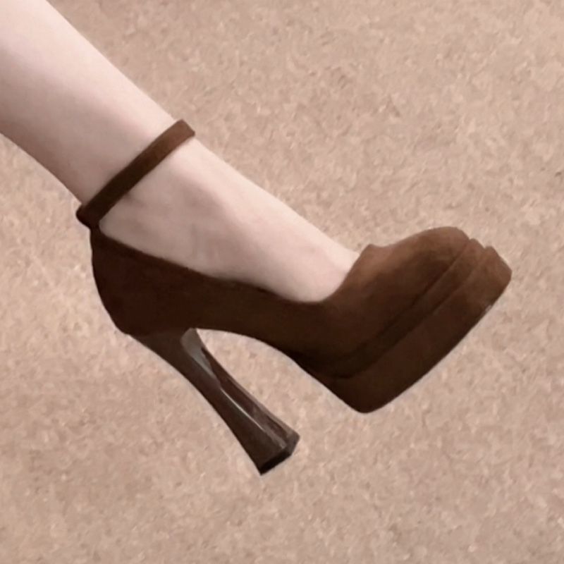 Fashion Trendy Design Chunky Heel Single Shoes 2025 Spring and Autumn Suede Platform Shallow Versatile Ultra-High Heels Fashion Trendy Design Chunky Heel Single Shoes 2025 Spring and Autumn Suede Platform Shallow Versatile Ultra-High Heels