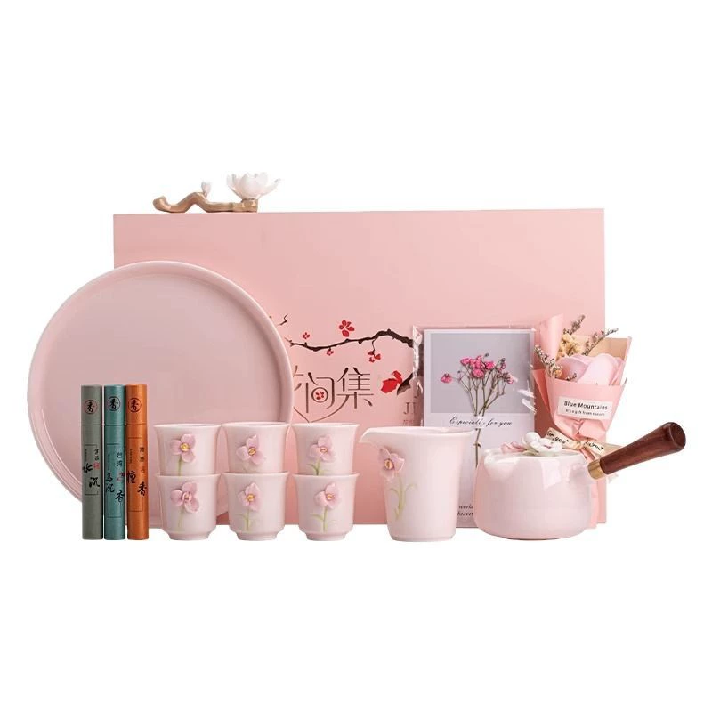Fuchsia handheld tea set, storage system, teapot, ceramic tea cup, custom-made
