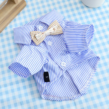 Corgi clothes pet short sleeve collar knot striped 柯基衣服1