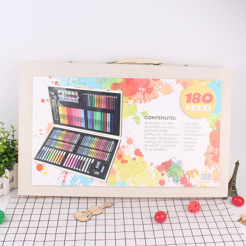 Arte DE LOS NIÑOS dibujos animados 180 unidades caja madera pintura papelería traje creativo estudiante color pluma crayón combinación cepillo