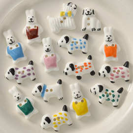 卡通斑点小狗动物陶瓷纽扣 手工diy手串珠隔珠吊坠服饰品材料配件
