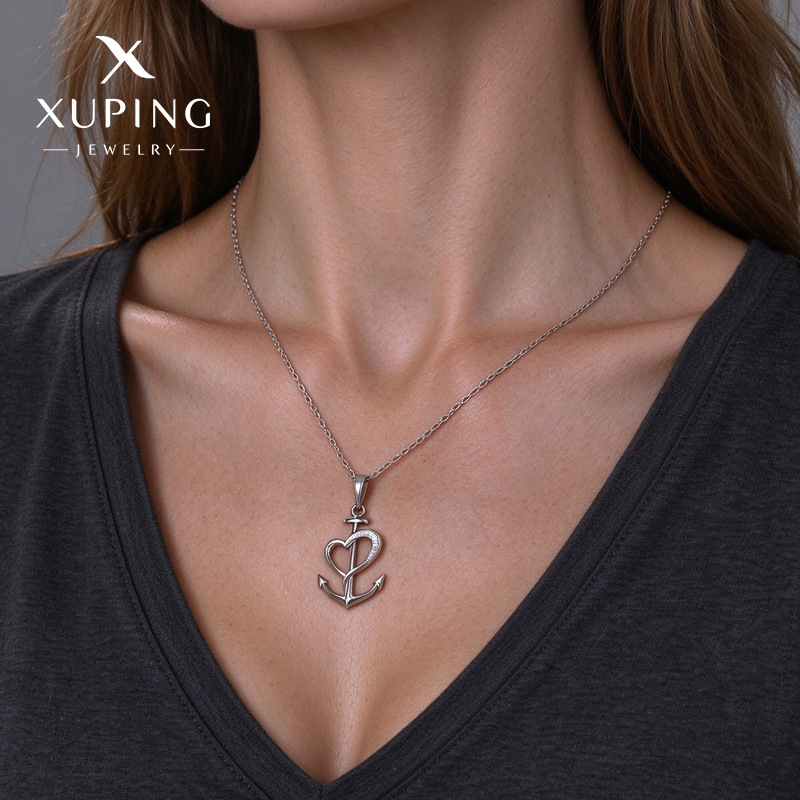 Gargantilla con Dije de Ancla y Corazón de Aleación de Zinc con Pedrería para Mujer image 1