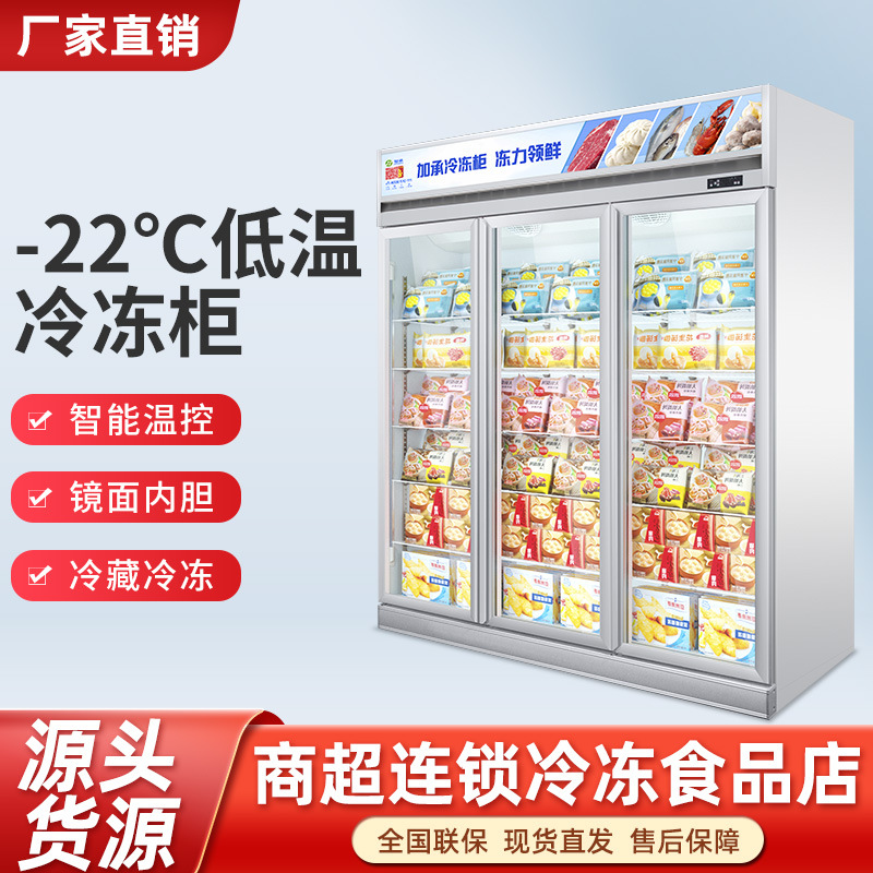 粤冰商用食品肉类冻品餐饮店风冷无霜超市冰柜冰淇淋展示柜冷冻柜