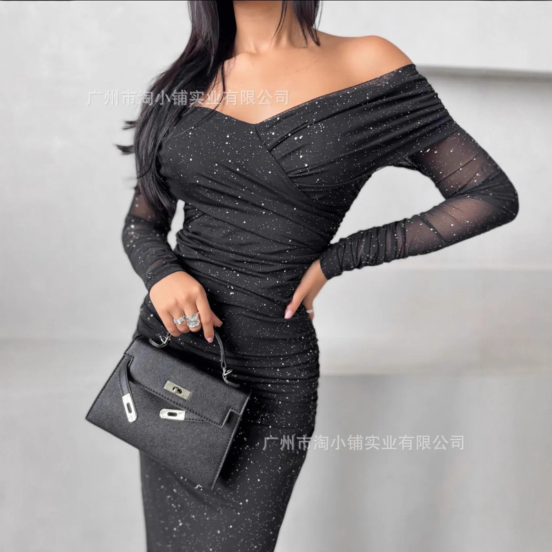 New Autumn Fashion Sexy Hip-Hugging Dress with Long Sleeves