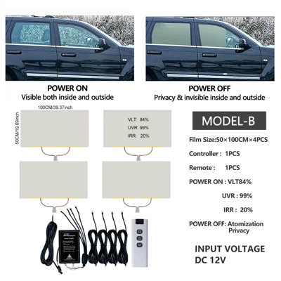 Automotive Dry-Adhesive Electrochromic Car roof lining - film-50100cmpiece-4-windows-1-power-supply-white-4pcs
