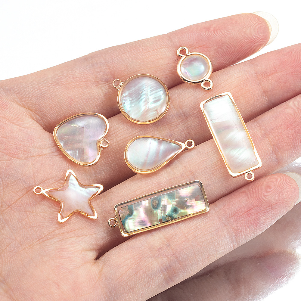 銅合金天然貝殻縁ペンダントアワビ貝円形シングルペンダントdiy手作り耳飾りネックレスアクセサリー