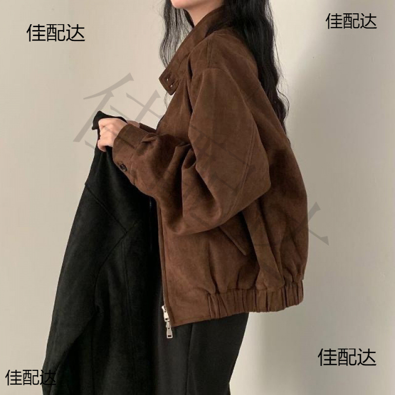 春と秋の新型の鹿の皮の絨毯のコートの女性の美ラードのアメリカの復古の短い上着のゆったりしていることをまねています。|undefined