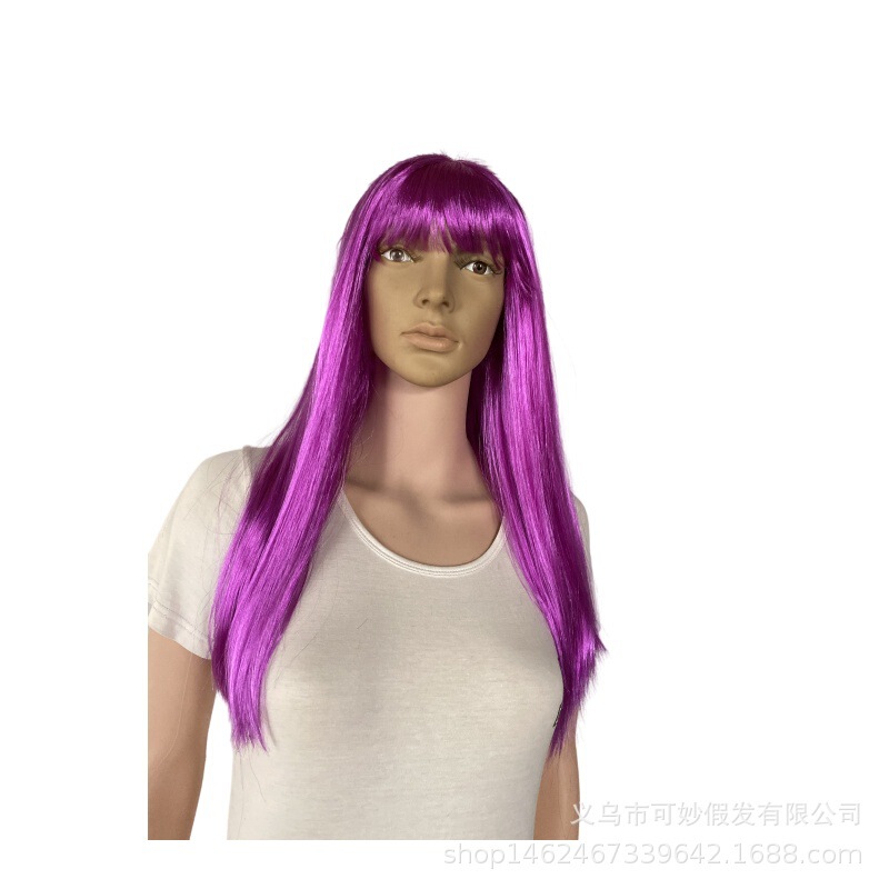 亚马逊欧美假发女时尚长直发黑棕色整顶假发齐刘海化纤纤维全头套|undefined