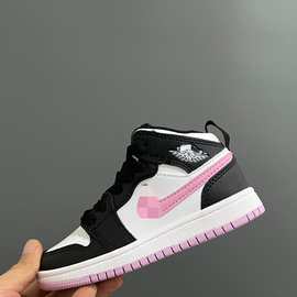 莆田鞋外贸童鞋AJ1中帮带扣儿童篮球鞋乔1男童女童大童白色运动鞋