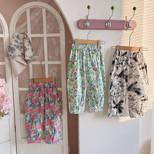 Floral Floral Loose Printed Trousers Anti-mosquito 2025 Spring New Girls' Western Style Casual Pants Korean Style Trousers for Children