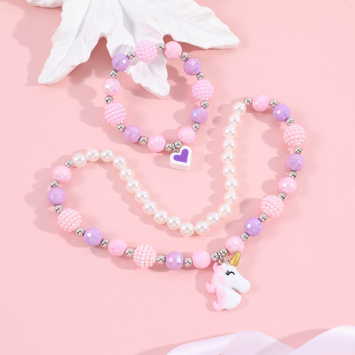 Collar de unicornio pulsera traje resina colgante + cuentas de acrílico para niños collar de Niños de dibujos animados de animales europeos y americanos