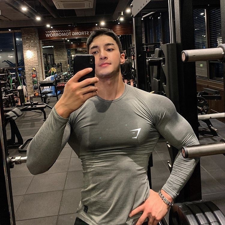 Cruzar la frontera de los hombres Fitness medias deportivas de manga larga de secado rápido músculo matando camiseta deportes estiramiento cuello redondo slim fit transpirable