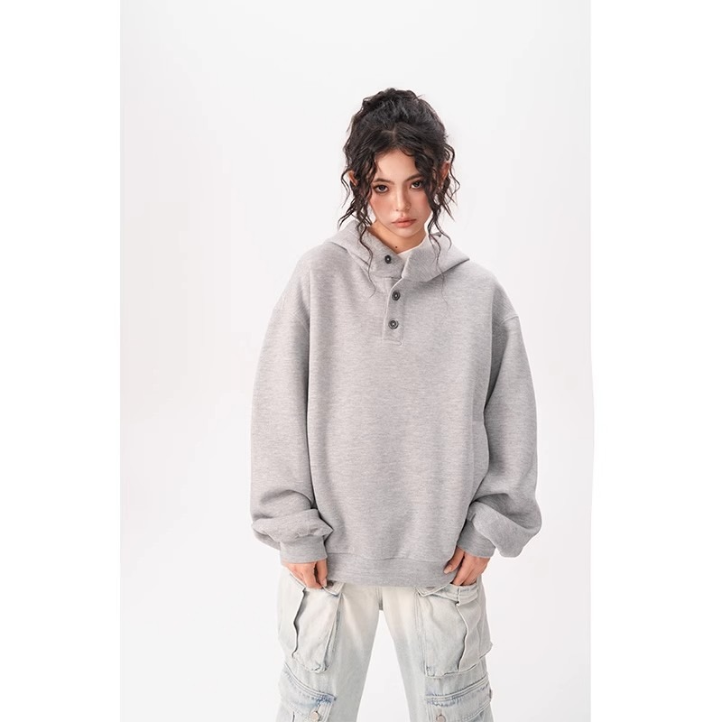 Felpa con cappuccio unisex in stile Hong Kong – Stile streetwear oversize con bottoni (M-3XL, 2 colori)_voghion.com