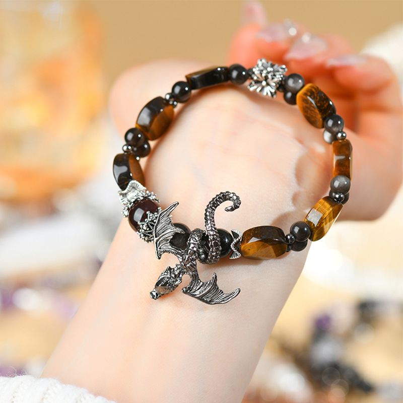 Wholesale natural tiger eye silver obsidian dragon hand row fashion original men's and women's bracelet new explosion jewelry customization