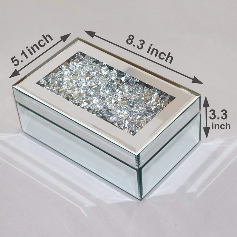Зеркальная стеклянная шкатулка для драгоценностей, стеклянная коробка для хранения, наполненная бриллиантами, зеркальная стеклянная косметичка, стеклянные поделки, подарочные украшения