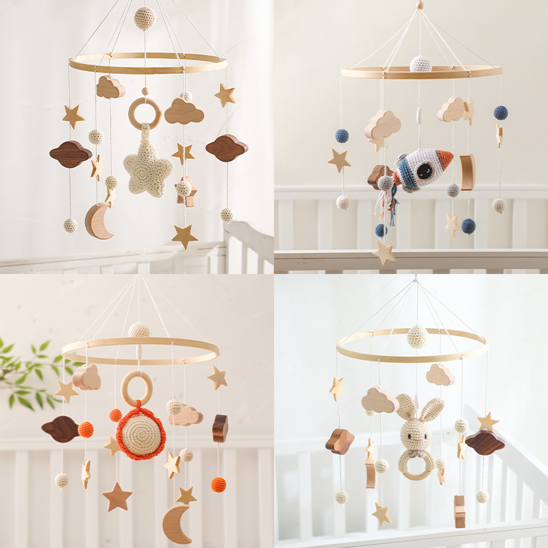 Estilo nórdico habitación de los niños adornos de ganchillo recién nacido bebé cuna adornos coordinación ojo mano ganchillo muñeca cama campana