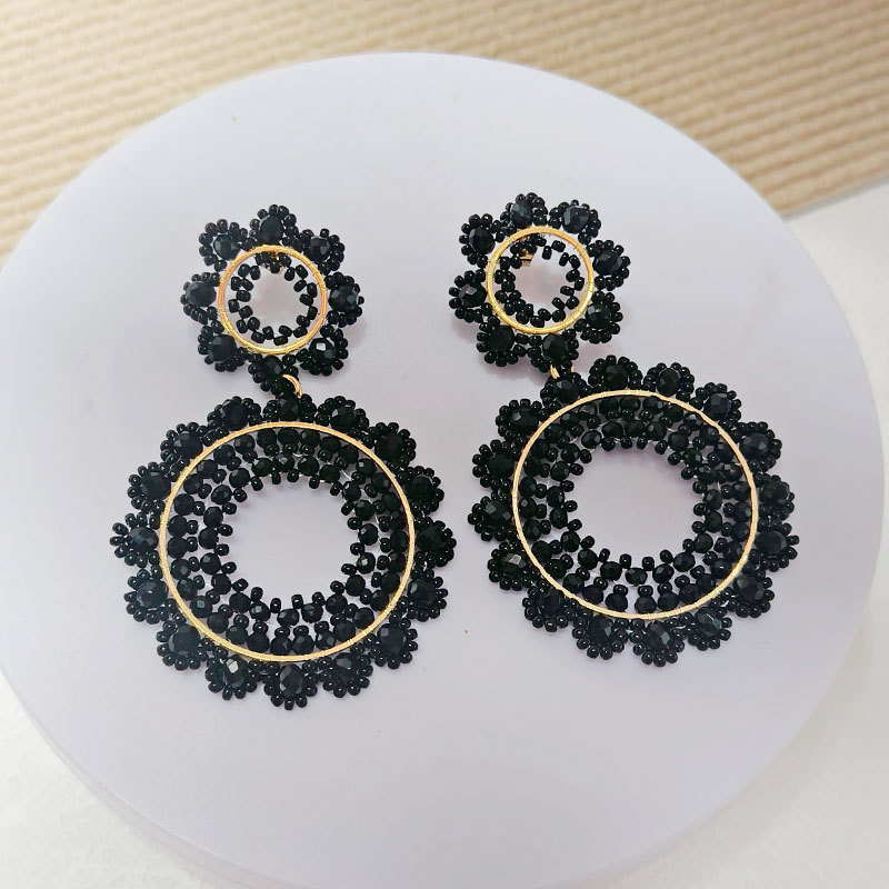 20g Weight 1 Pair Bohemian Classic Style Geometric Waves Flower Glass Drop Earrings