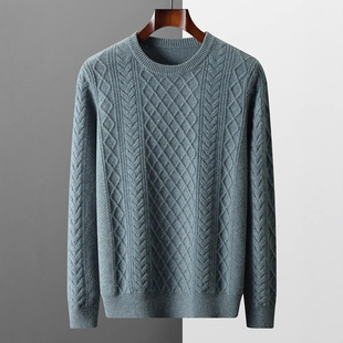 Autumn and Winter Men's Round Neck Wool Sweater Thickened Loose Bottoming Shirt Business Casual Jacquard Pure Wool Knitted Sweater Wholesale